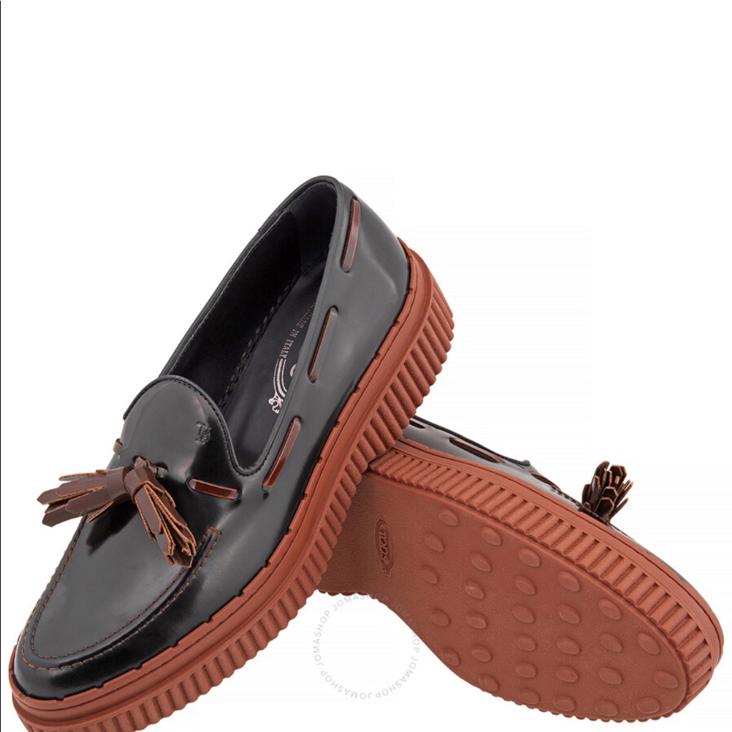 Tod’s 36.5 Two Toned Black/Brown Leather Loafers